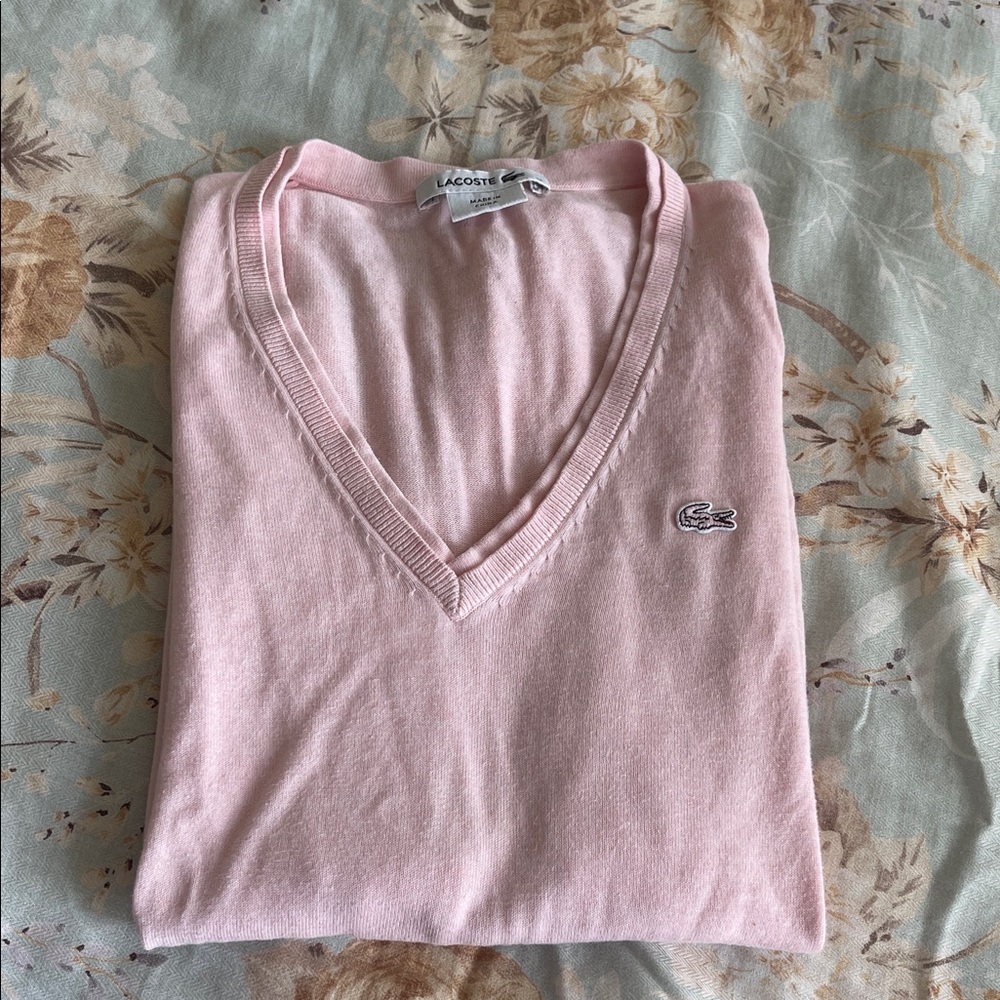 Lacoste Women’s Size 32 (XSmall) Pink V-neck Sweater